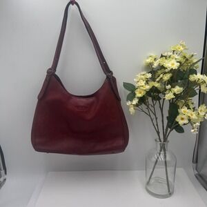 American Leather Co Red Pebbled Leather Hobo Bag Shoulder Purse Triple Entry